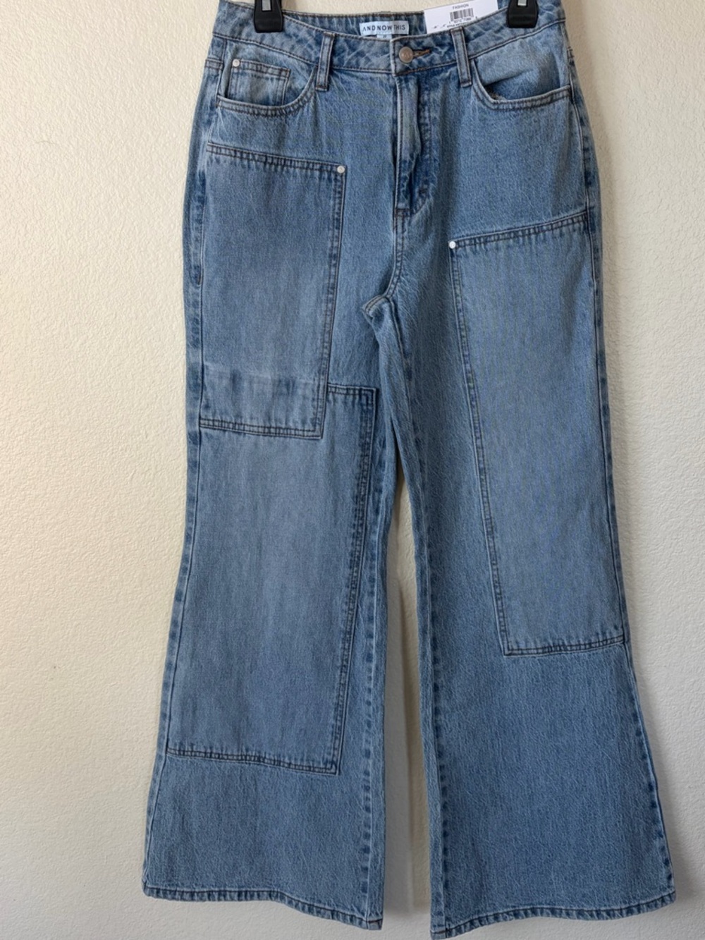 And Now This Light Blue Patchwork Wide-Leg Jeans